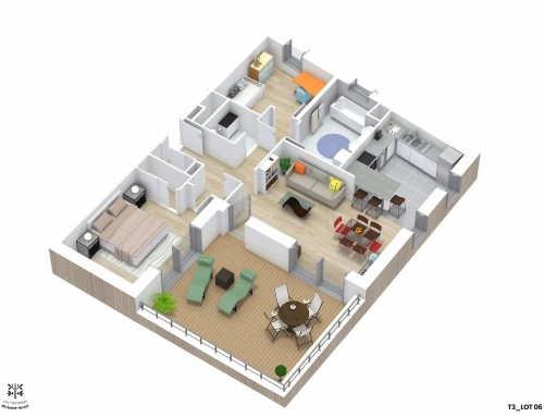 [Plan 3D] – T3 Les Terrasses de Saint-Sever – DLD Invest